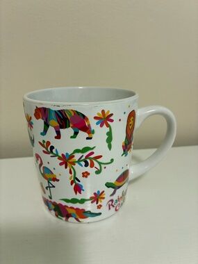 White Multicolor safari  Pattern Ceramic Coffee Mug - Rainforest Collection